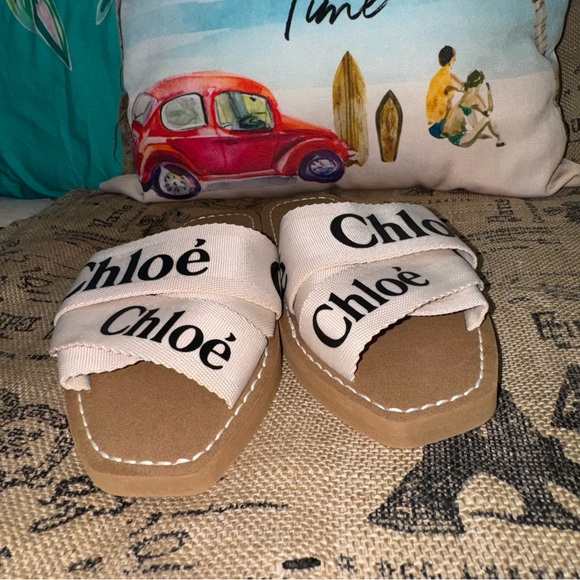 Chloé NWOB! Woody Logo-Print Canvas Slides Size 36 - Picture 4 of 11